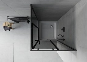 Mexen Rio, štvorcový sprchovací kút s posuvnými dverami 70(dvere) x 70(dvere) x 190 cm, 6mm šedé sklo, čierny profil + biela sprchová vanička RIO, 860-070-070-70-40-4510