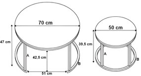 Sada 2 konferenčných stolíkov GALEN 70 cm mramorová, čierna