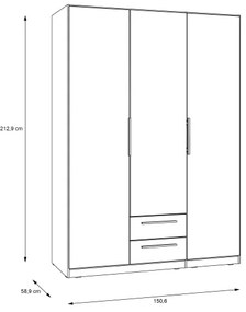 Šatníková skriňa so zrkadlom MARO 150x213 cm dub artisan