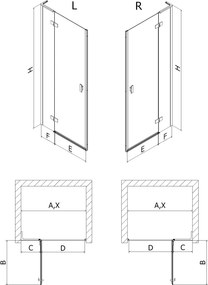 Mexen Mist-H L, 1-krídlové sprchové dvere ľavé 90 cm, číre sklo, chrómový profil, 8A5L-090-000-01-00-L