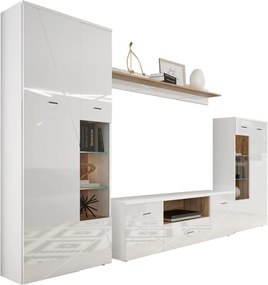 Obývacia stena s osvetlením Storm, dub/biely lesk