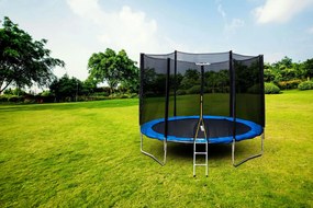 Záhradná trampolína so sieťou a rebríkom BLANDON 304 cm modrá/čierna