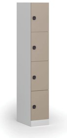 Šatníková skrinka s úložnými boxmi, 4 boxy, 1850 x 300 x 500 mm, demont, kódový zámok, béžové dvere