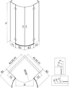 Mexen Mist L, štvrťkruhový sprchový kút s 2-krídlovými dverami, 90 x 90 cm, číre sklo, zlatý matný profil, 8A33L-090-090-55-00