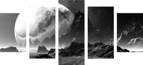 5-dielny obraz fantasy krajina v čiernobielom prevedení - 100x50