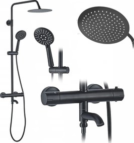 Rea Lungo, sprchový set s vaňovým výtokom a dažďovou hlavovou a ručnou sprchou, čierna matná, REA-P4113