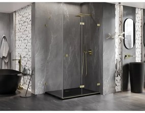 Mexen Lunar-F, sklápací sprchový kút pravý 80 x 70 cm, 8mm číre sklo, zlatý kartáčovaný - 836-080-070-55-00-P