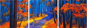 Obraz jesenného lesa (s hodinami) (90x30 cm)