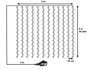 Vianočný záves 600 LED - 3x6 m, teple a studeno biela