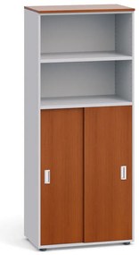 Kancelárska skriňa PRIMO, zasúvacie dvere na 3 poschodia, 800 x 420 x 1781 mm, sivá / čerešňa