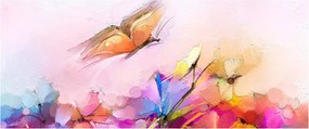 Obraz - Motýľ nad kvetinou, abstrakcia (120x50 cm)