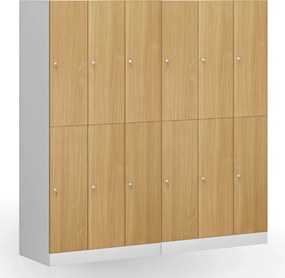 Šatníková skrinka S1 s úložnými boxmi, 6 boxov, 1850 x 900 x 500 mm, cylindrický zámok, laminované dvere, breza