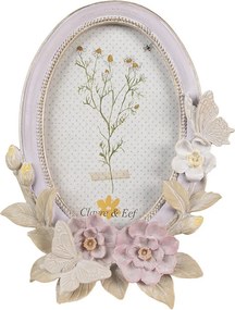 Purpurový oválny fotorámik s kvetmi - 16*3*20 cm / 10*15 cm