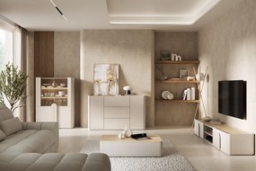 Vitrína Amilio 100 cm dvojdverová - kašmír / olejovaný dub / úchyty kašmír