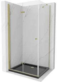 Mexen Lima, sprchový kút so skladacími dverami 100 (dvere) x 80 (stena) cm, 6mm číre sklo, chrómový profil + slim sprchová vanička čierna + zlatý sifón, 856-100-080-50-00-4070G