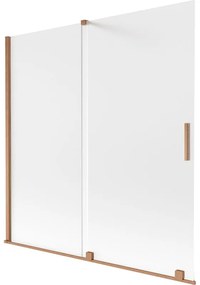 Mexen Velar, 2-krídlová posuvná vaňová zástena 160 x 150 cm, 8mm sklo námraza, medená matná, 896-160-000-31-65