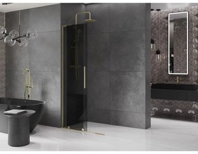 Mexen Velar L, posuvná sprchová zástena Walk-in 90 x 200 cm, 8mm šedé sklo, zlatá lesklá, 871-090-003-43-50
