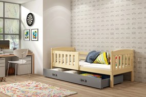 Interbeds Jednolôžková posteľ Kubus2 prírodná 200x90 s matracom a šuplíkom - grafitová