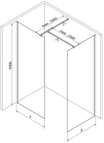 Mexen Kioto, 2-stenová sprchová zástena Walk-In 180 x 70 cm, 8mm číre sklo, ružové zlato profil, 800-180-202-60-00-070