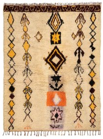 Ručne tkaný vlnený koberec BERBER BJ1005 Boujaad berber Boho, béžový / žltý