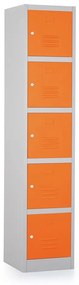 Kovová šatníková skrinka - 5 boxov, 38 x 45 x 185 cm, cylindrický zámok, oranžová - ral 2004