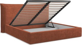 Čalúnená dvojlôžková posteľ s úložným priestorom s roštom 140x200 cm v terakotovej farbe Esala – Makamii