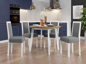 Jedálenský stôl so 4 stoličkami AL01, Morenie: dub grandson - L, Poťahové látky: Hygge D91, Farby nožičiek: biela