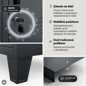 Skrinka s 20 priehradkami na nožičkách, antracitová, 1360x1720x450 mm: ROBERT