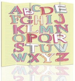 Ozdobný paraván Barevná písmena abecedy - 180x170 cm, päťdielny, klasický paraván