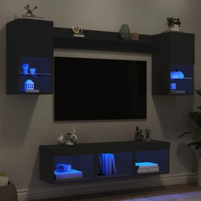 7-dielne TV nástenné skrinky s LED čierne kompozitné drevo 3216612