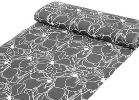 Biante Detské bavlnené posteľné obliečky do postieľky Sandra SA-269 Biele designové kvety na sivom Do postieľky 90x130 a 40x60 cm