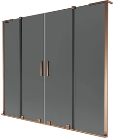 Mexen Velar L Duo, 2-krídlová posuvná vaňová zástena 170 x 150 cm, 8mm šedé sklo, ružové zlato, 896-170-003-42-60