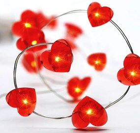 ACA Lighting LED vianočné/dekoračné girlanda - srdiečka, červená farba, 200 cm, IP20, 2xAA