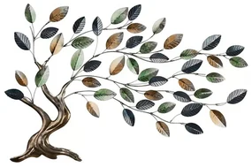 Nástenná kovová dekorácia strom Colorful leaves, 100 x 5 x 80 cm