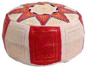 Kožená taburetka s ornamentami (červená)