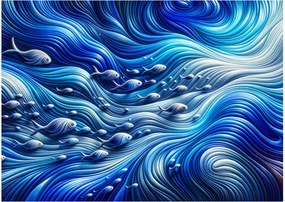 Sklenený obraz – Ryby vo vlnách (70x50 cm)