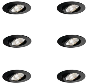 Sada 6 zapustených bodových svetiel čierna 6,8 cm vrátane LED 750 lm stmievateľné IP65 - Gaius