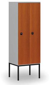 Drevená šatníková skrinka s podnožou, 2 oddiely, 1871 x 600 x 500 mm, RFID zámok, sivá/čerešňa