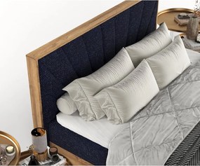 Boxspring posteľ s úložným priestorom v tmavomodro-prírodnej farbe 140x200 cm Asahi – Maison de Rêve