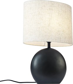 Japandi stolná lampa čierna s ľanovým tienidlom - Timo