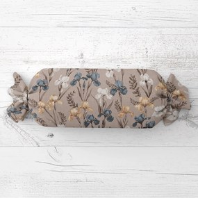 Biante Vankúš valec bonbon Sandra SA-637 Modro-béžovo-biele kosatce na sivobéžovom 15x40 cm