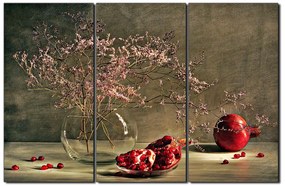 Obraz na plátne - Zátišie - vetva a granátové jablko 1274B (90x60 cm  )