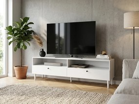 TV stolík s policou a skrinkami DULLUM 200x58cm, biely
