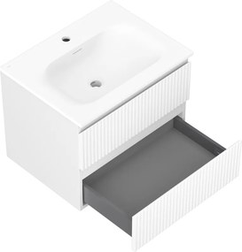 Mexen Rivel, kúpeľňová skrinka 60 cm s umývadlom Vela, 2 zásuvky, drážkovaná, biela matná, 91A20-06047-2-BFF01-W23M01
