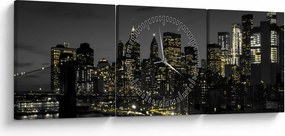 Obraz nočnej metropoly (s hodinami) (90x30 cm)