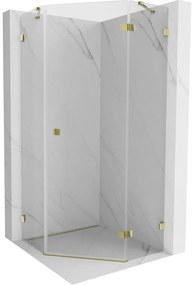 Mexen Lunar, výklopný päťuholníkový sprchový kút pravý 100 x 100 cm, 8mm číre sklo, zlatý profil, 831-100P-100L-50-00-P