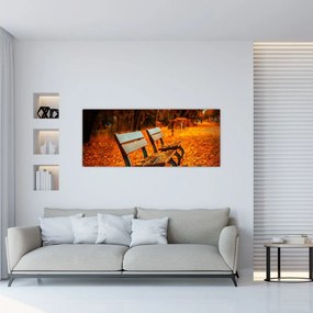 Obraz lavičky v jeseni (120x50 cm)