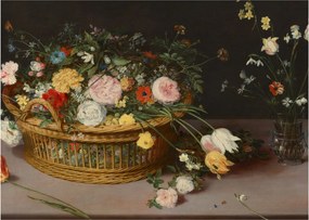 Obraz - Jan Brueghel the Elder, Flowers in a Basket and a Vase, reprodukcia (70x50 cm)