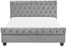 Zamatová posteľ 140 x 200 cm svetlosivá AVALLON Beliani