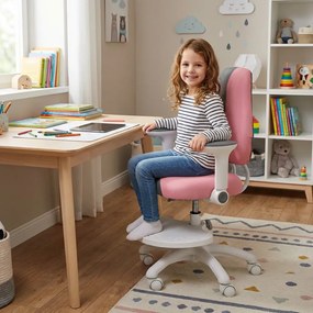 Detská rastúca stolička Neoseat KINDER WHITE PLUS — látka, šedá / svetlo ružová